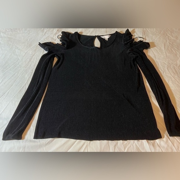 LC LAUREN CONRAD RUNWAY Top Ruffle Pleated Long Sleeves Black Blouse Shirt Sz XS - Picture 3 of 10